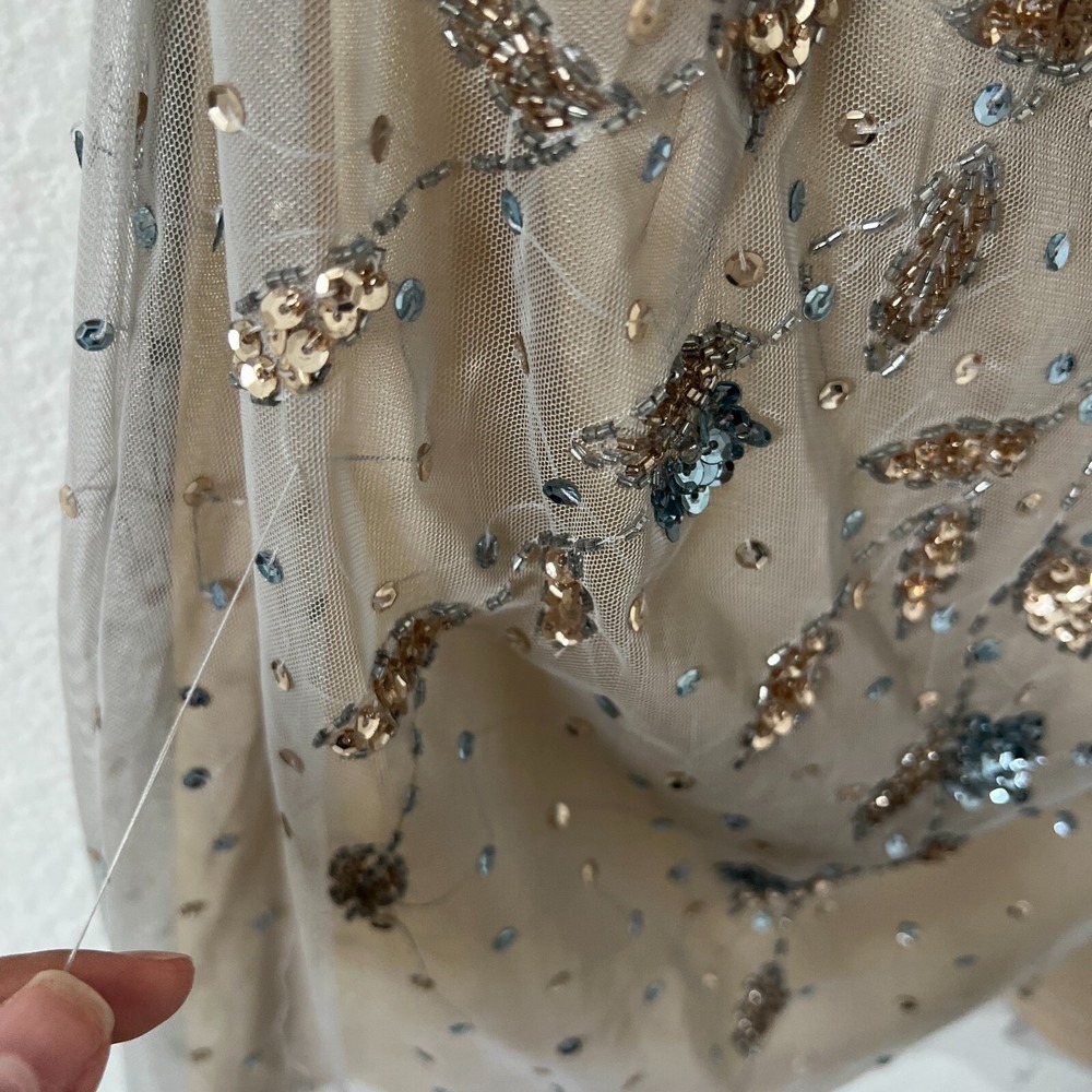 Happy Joe's Sz M Halter Sequin Beaded Party Dress Beige Cocktail Hoco Prom Glam - Picture 4 of 11